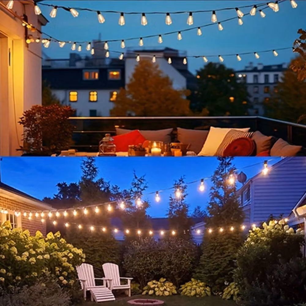 NESTLUNE 30m Solar LED Garden Bulb String Lights in Black with Warm White Glass Bulbs – 4