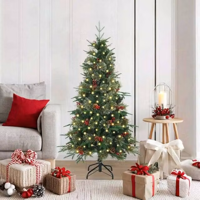 Berkfield Home Green Artificial Hinged Christmas Tree, Height: 150 cm