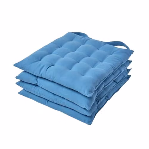 Homescapes Blue Quilted Cotton Seat Pads with Ties, Set of 4, W/D/H: 40 x 40 x 4 cm – 1