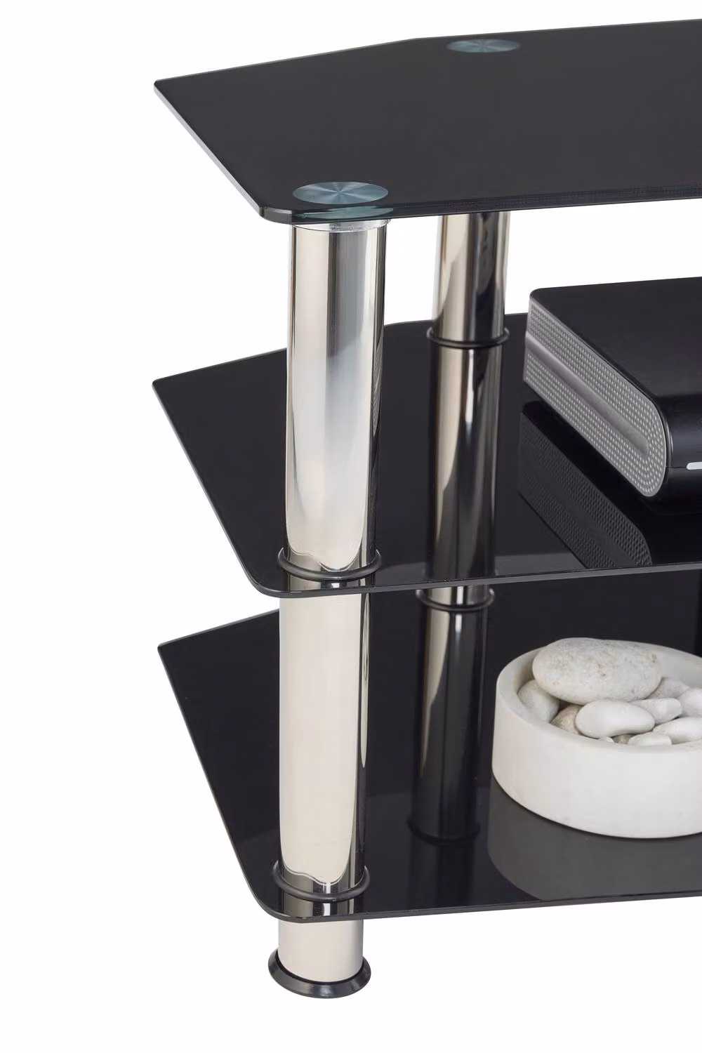 Moderna MMT Black Glass and Metal TV Stand with 3 Shelves, W: 105 cm – 6