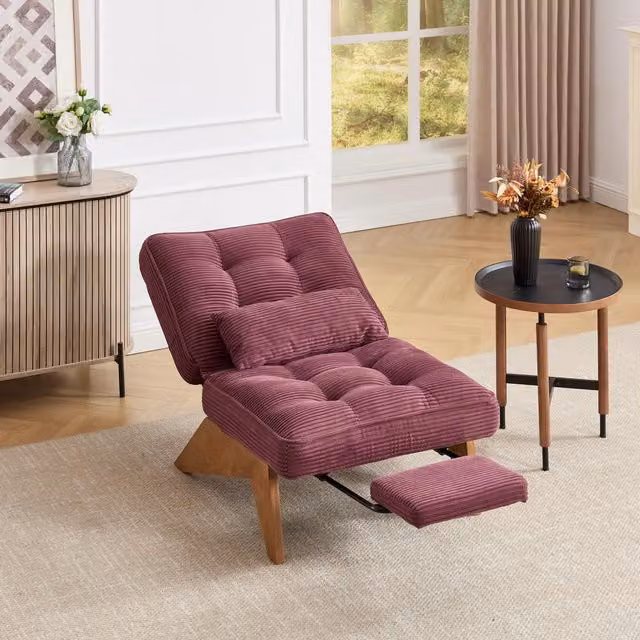 Aosom UK Wine Red Reclining Accent Chair with Foldable Ottoman and Lumbar Pillow, H 90 x W 73 x D 127 cm