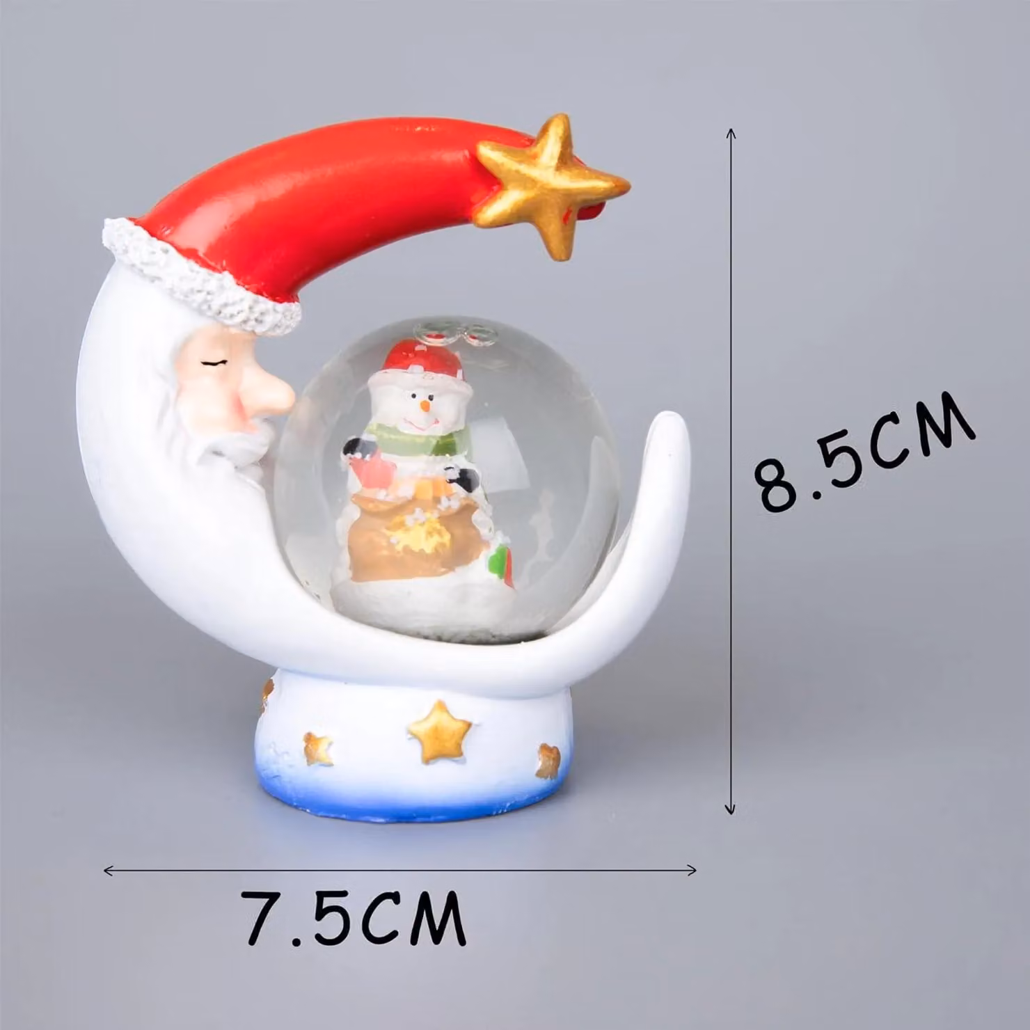 Shatchi Christmas Mini Snowglobe Water Ball with Santa, Reindeer, Snowman and Teddy Scene on a Red Moon Shaped Resin Base – 2