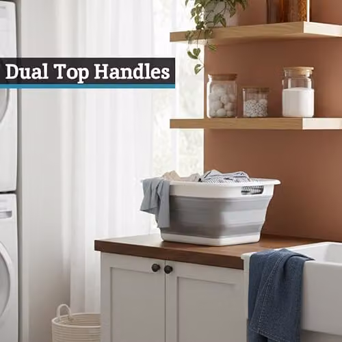 Orsina Collapsible Laundry Basket with Handles, Grey and White – 4