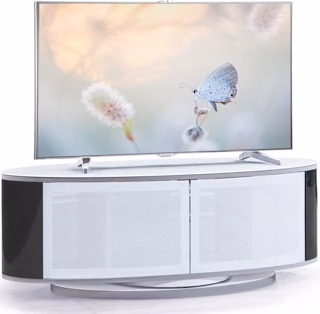 MDA Designs Luna Modern Swivel Base TV Cabinet in White and Black, W: 115.0 cm, D: 47.0 cm, H: 41.0 cm