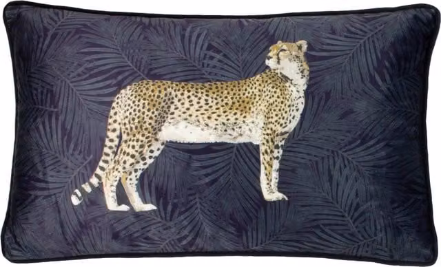 Paoletti Cheetah Forest Blue Velvet Rectangular Polyester Filled Cushion W/D/H: 50 x 30 x 30 cm – 1