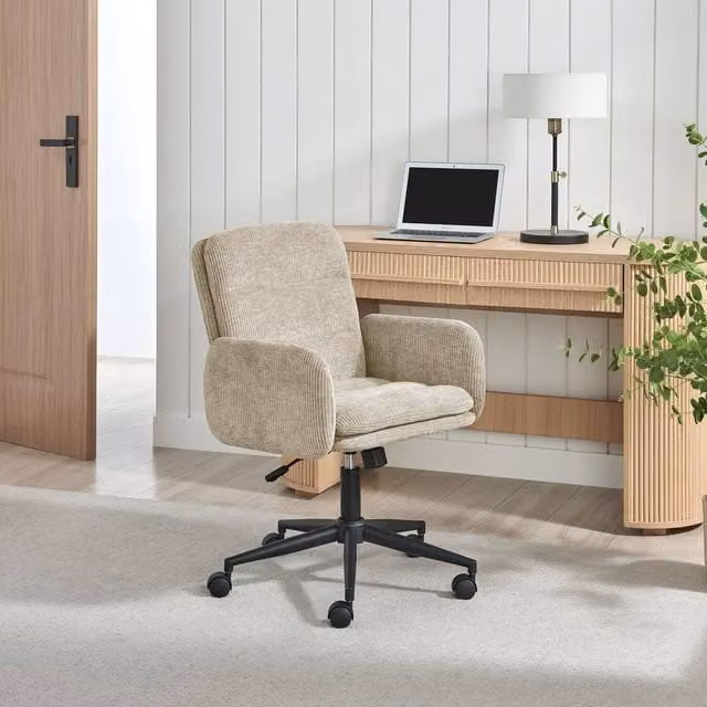 FurnitureboxUK Diora Beige Jumbo Corduroy Swivel Office Chair – 1