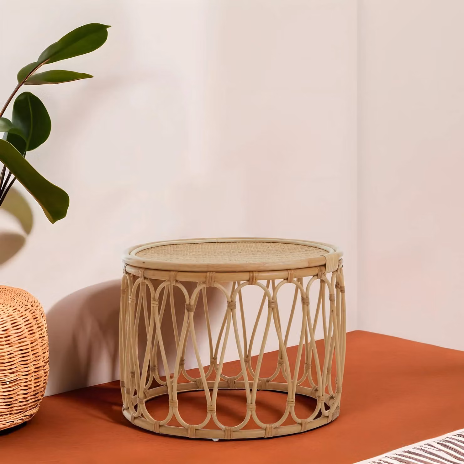 Orsina Round Polyrattan Garden Table in Beige, W/D/H: 60 x 60 x 45 cm – 3