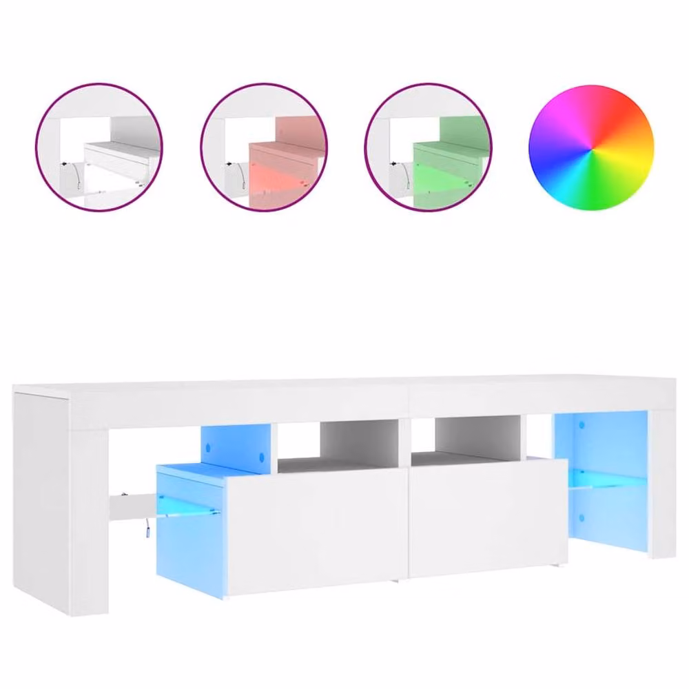 Berkfield Home Modern Glossy White TV Cabinet with LED Lights W: 140 cm, D: 40 cm, H: 36.5 cm – 2