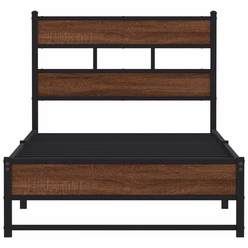 Berkfield Home Metal Bed Frame in Brown Oak, W/D/H: 90 x 190 cm Single – 3