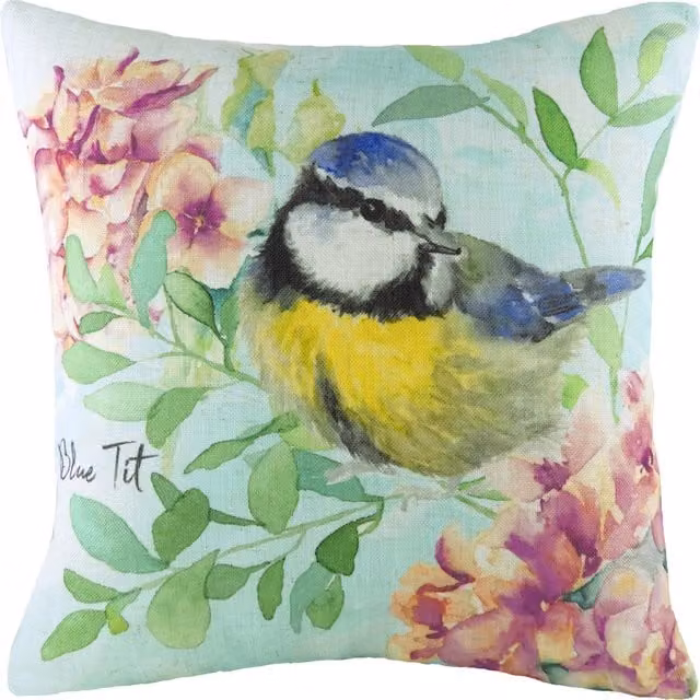 Make it a Home Spring Birds Blue Tit Printed Square Cushion in Multicolour Polyester