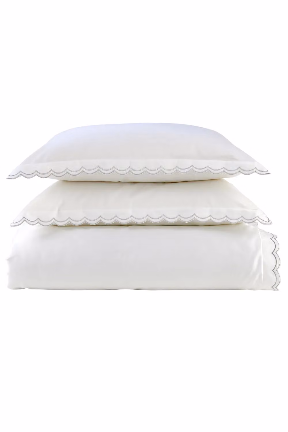 Christy Scallop Edge Cotton Sateen Double Duvet Set in Silver Grey, W/D/H: 200 x 200 cm with 2 x 50 x 75 cm Pillowcases – 2