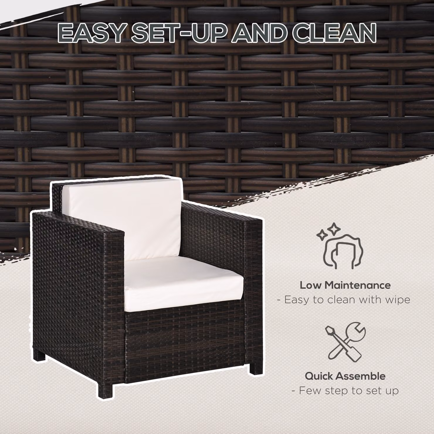 Outsunny Brown Rattan Single Sofa Armchair with Removable Weather Resistant Cushions and Metal Frame – 5