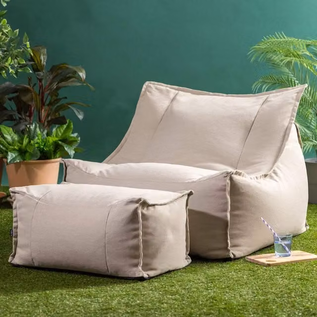 icon Alto Armchair and Footstool in Stone Water-Repellent Fabric