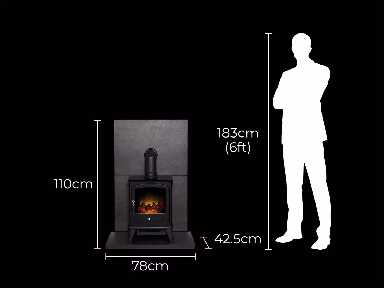 Acantha Fires & Fireplaces Tile and Hearth Set in Bronze Venetian Plaster Effect with Aviemore Stove and Black Angled Pipe – 5