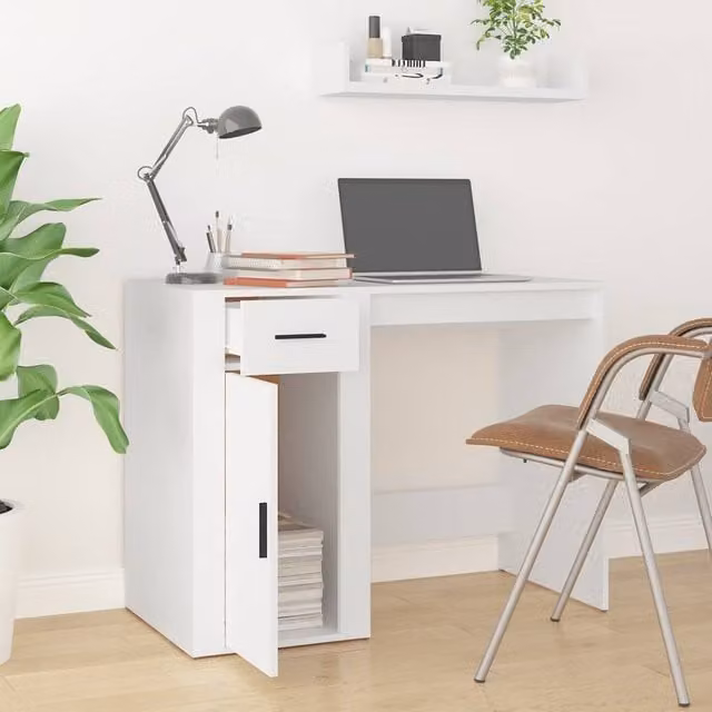 Berkfield Home Elegant White Writing Desk in Engineered Wood, W/D/H: 100 x 49 x 75 cm