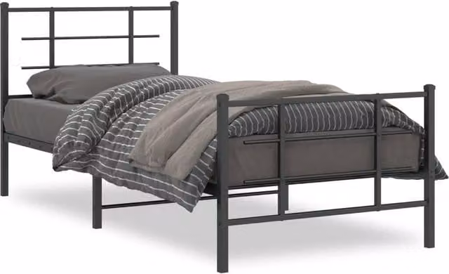 Berkfield Home Metal Bed Frame with Footboard, Black, W/D/H: 90 x 200 cm – 1