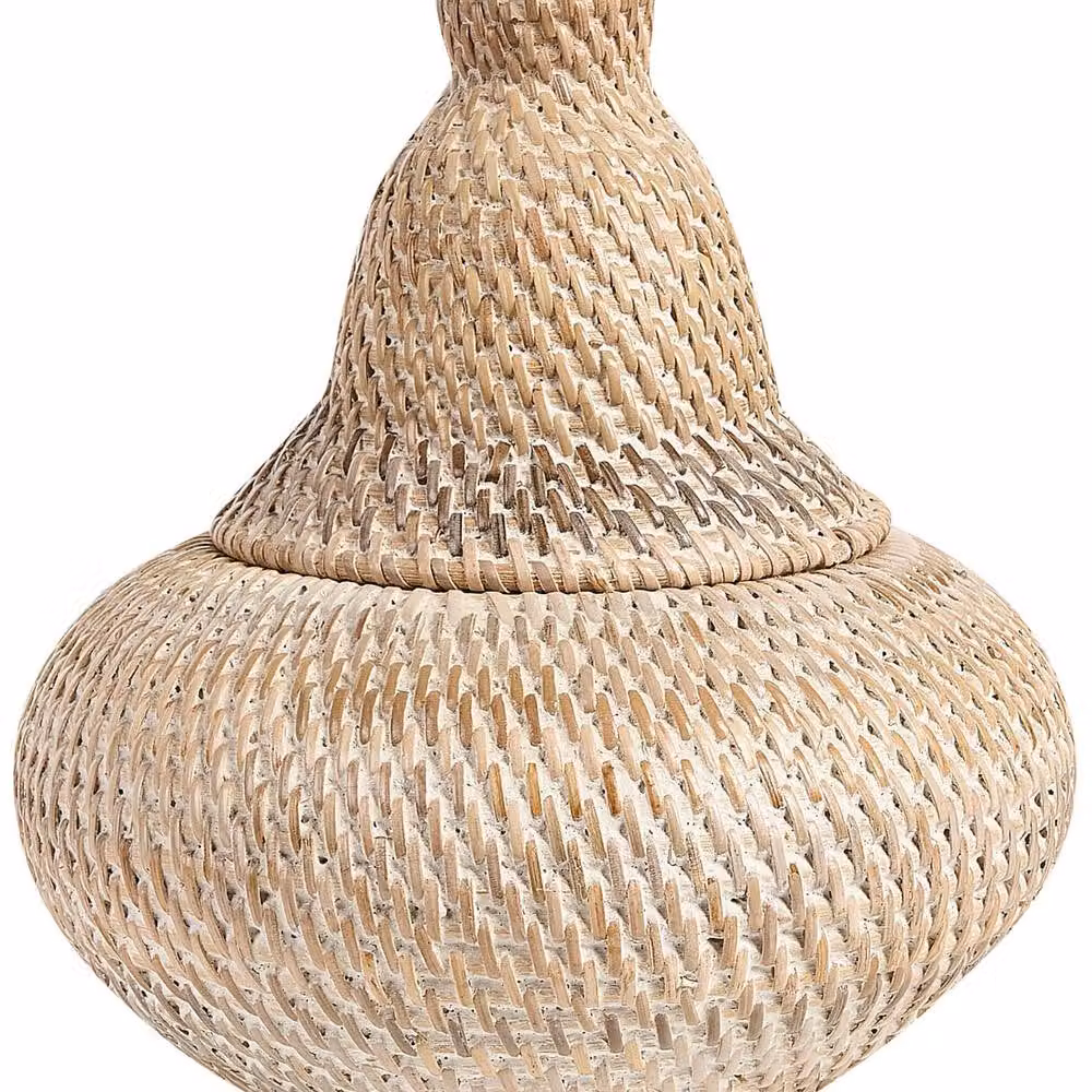 Wyld and Coco Rattan Storage Basket with Lid in Beige and Sand, Diameter: 25 cm – 2