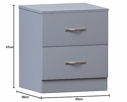 Vida Designs Riano Large Grey 2 Drawer Bedside Cabinet with Metal Handles and Runners, W: 40.0 cm, D: 36.0 cm, H: 47.0 cm – 2