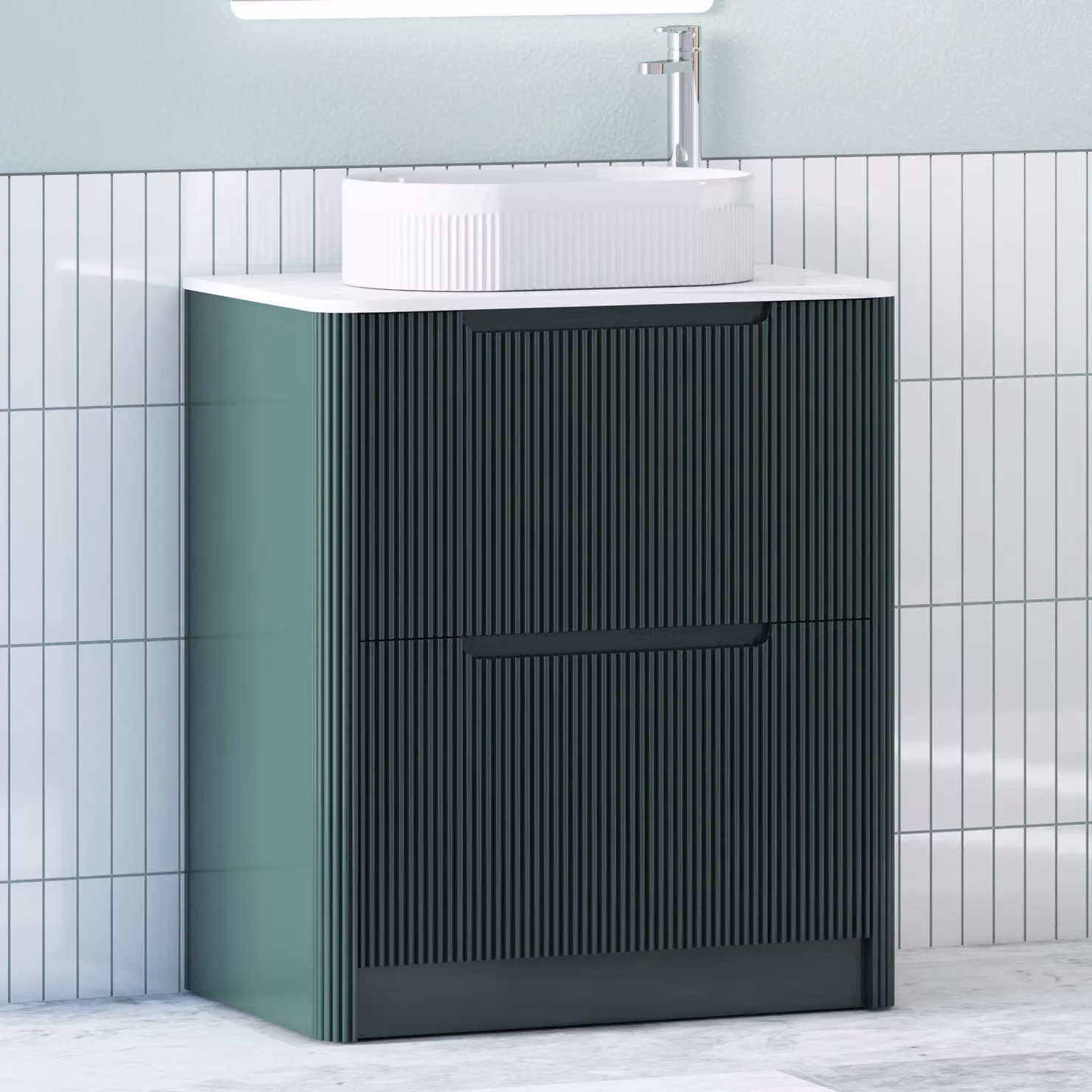 Royal Bathrooms Avenza Floor Standing 2 Drawer Vanity Unit with Lyon Basin in Moss Green and White