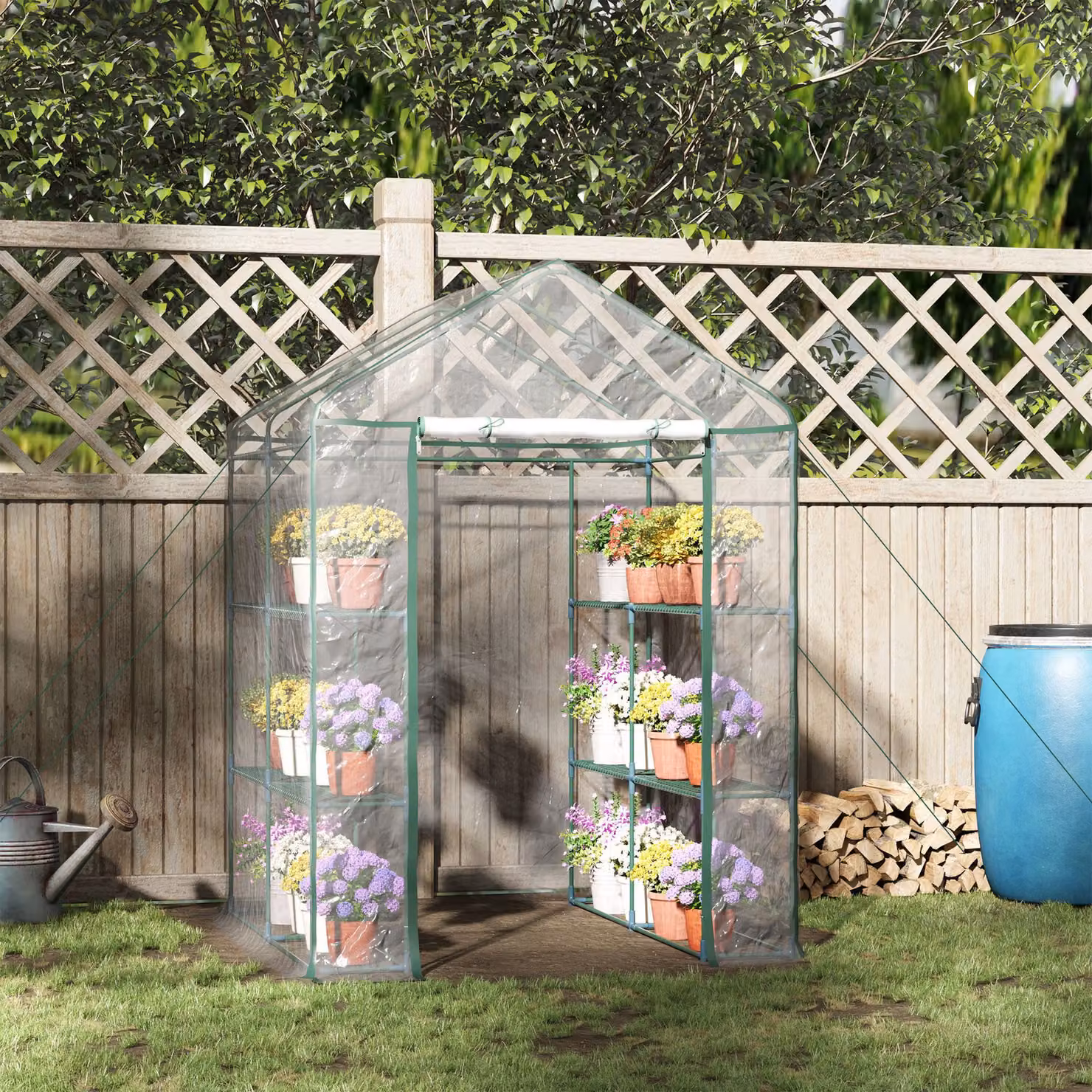 Outsunny Transparent Walk-In Greenhouse with 8 Shelves and 3 Tiers, W/D/H: 143 x 143 x 195 cm – 2