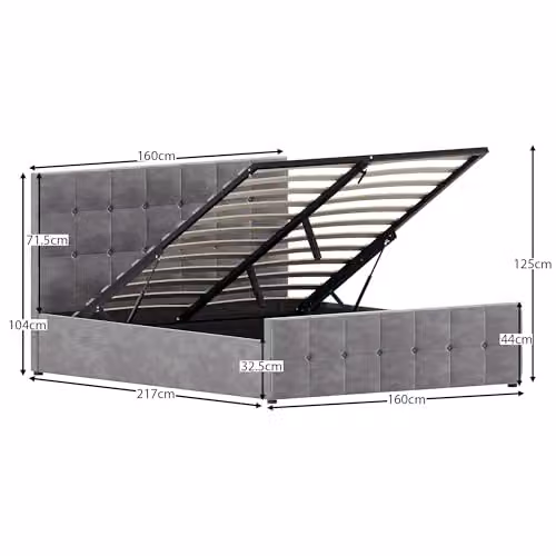 Vida Designs Valentina King Ottoman Bed Frame in Light Grey Velvet, H 105 x W 158 x D 212 cm – 3