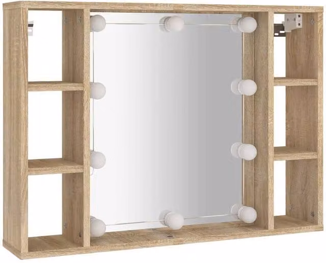 Berkfield Home LED Mirror Cabinet in Sonoma Oak Brown, W/D/H: 76 x 15 x 55 cm