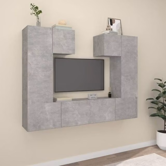 Berkfield Home 6 Piece Wall Mounted TV Cabinet Set in Matt Concrete Grey