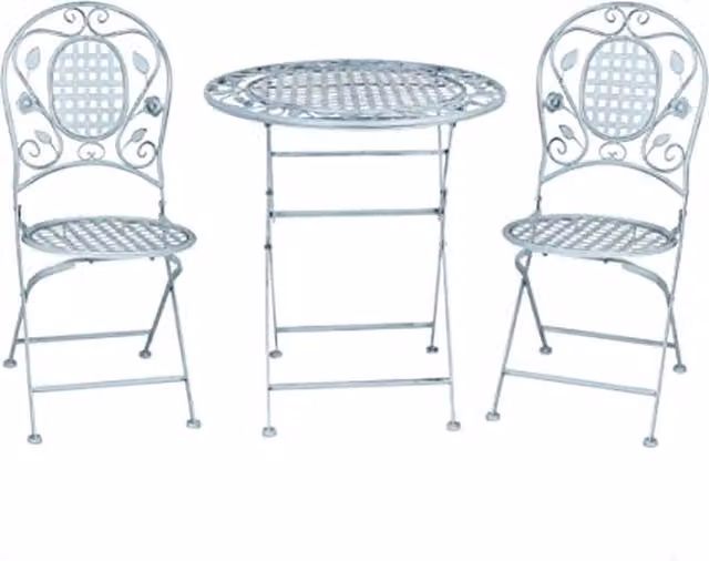 GlamHaus Turin 3 Piece Blue Metal Geometric Bistro Set for Garden and Outdoor Seating