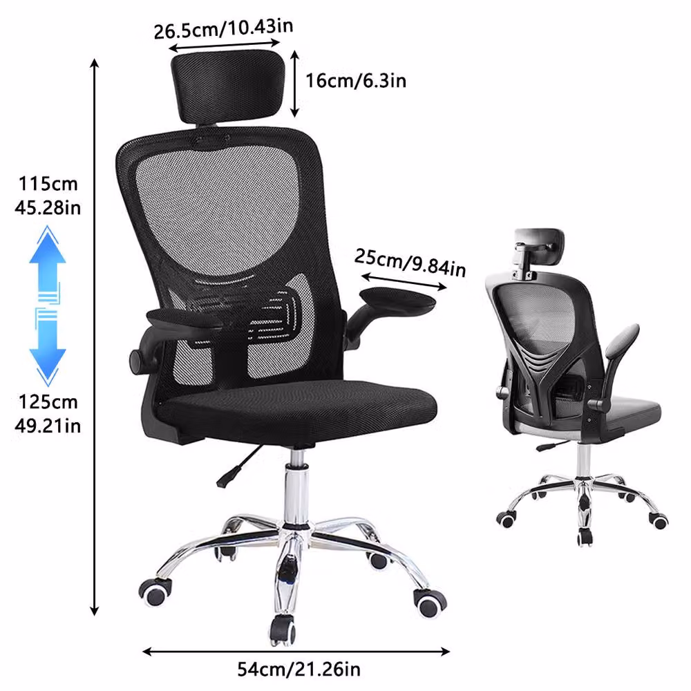 FORGEVIO Black Mesh Task Chair with Headrest and Armrests for Home Office – 2