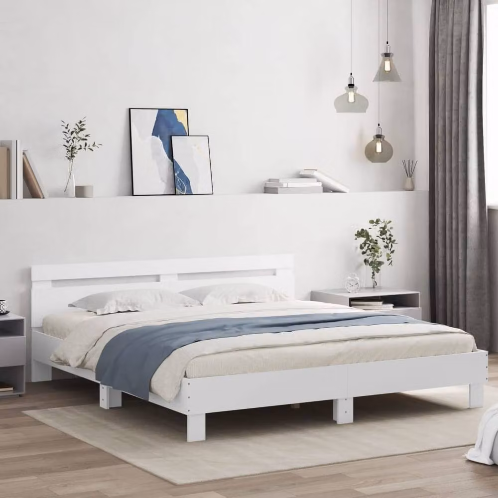 Berkfield Home Durable Bed Frame with Under-Bed LED Lighting in White, W/D/H: 200 x 70 x 205 cm – 2