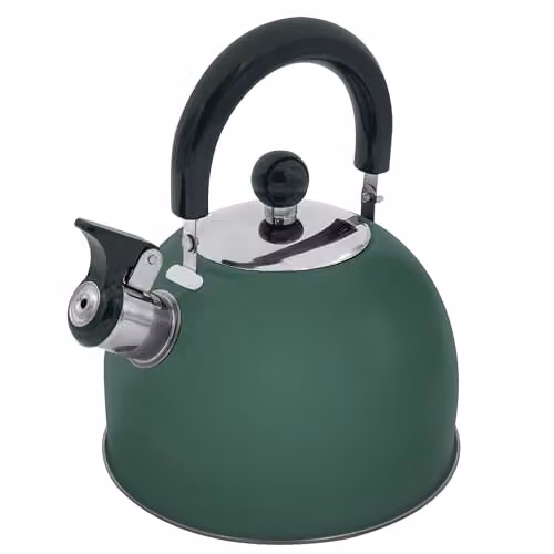 Milestone Camping 2L Whistling Enamel Camping Kettle in Green with Heat-Resistant Folding Handle – 1