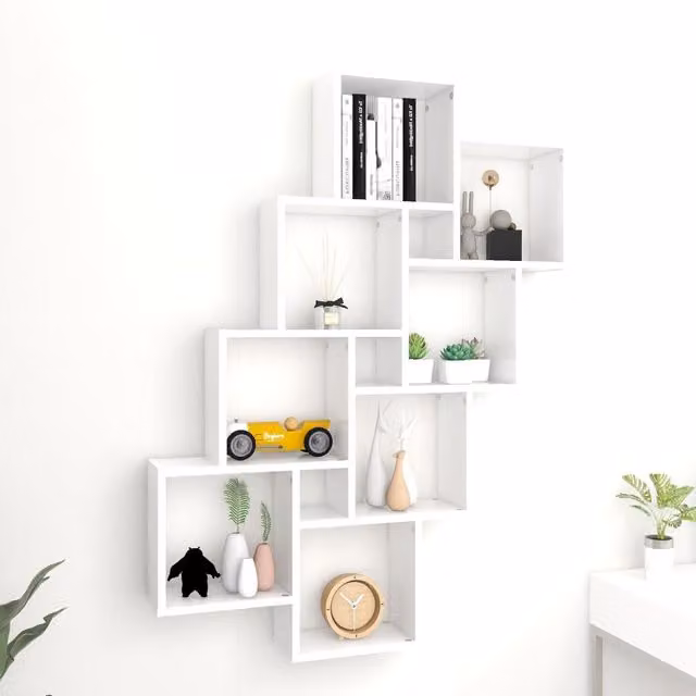 Berkfield Home White Wall Mounted Cube Shelf, W: 90 cm, D: 15 cm, H: 119 cm
