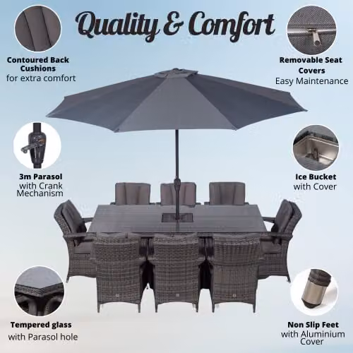 Thats Furniture Arizona 8 Seater Rattan Garden Dining Set with Ice Bucket Cooler in Grey and Brown – 2