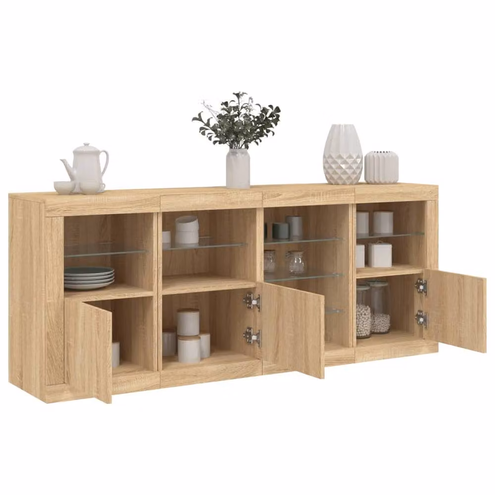 Berkfield Home Sonoma Oak Sideboard with Integrated LED Lights in Light Brown, W: 164 cm, D: 37 cm, H: 67 cm – 2