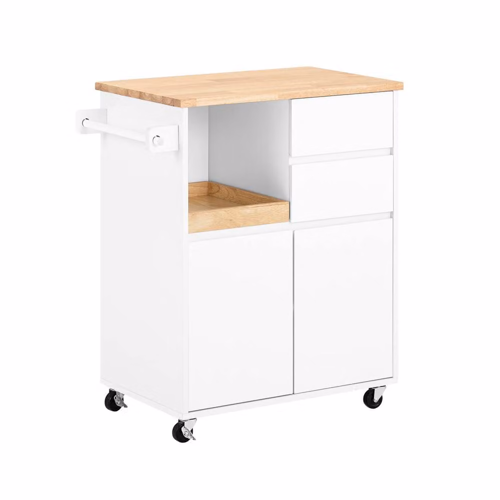 SoBuy Kitchen Trolley with Wood Top and 2 Drawers in White – 2