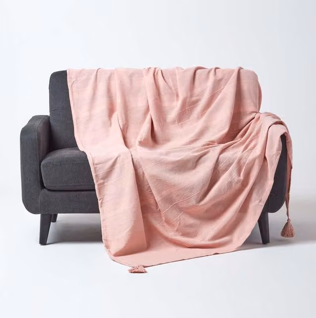 Homescapes Cotton Rajput Ribbed Throw in Pink