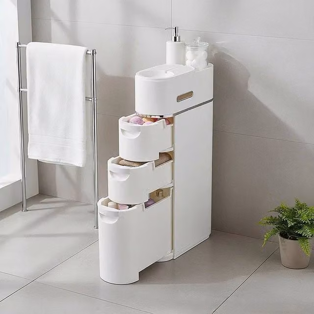 EONLION 4 Tier Tall Freestanding Slim Bathroom Storage Cabinet in White