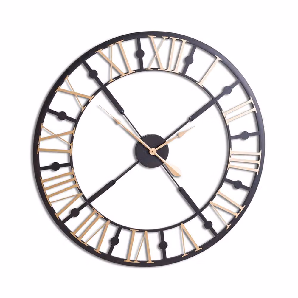 Lemon Pavilion Furniture and Decor Metal Skeleton Wall Clock in Black and Gold, W95 x H95 cm – 2