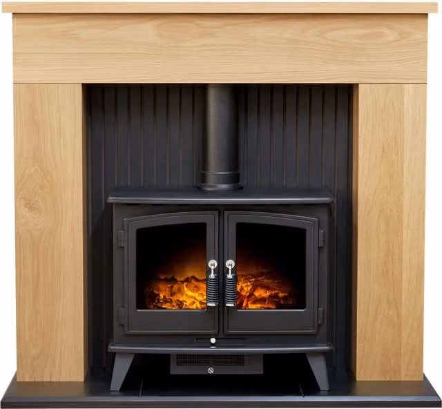 Adam Fires & Fireplaces Innsbruck Electric Stove Fireplace in Black with Oak Finish