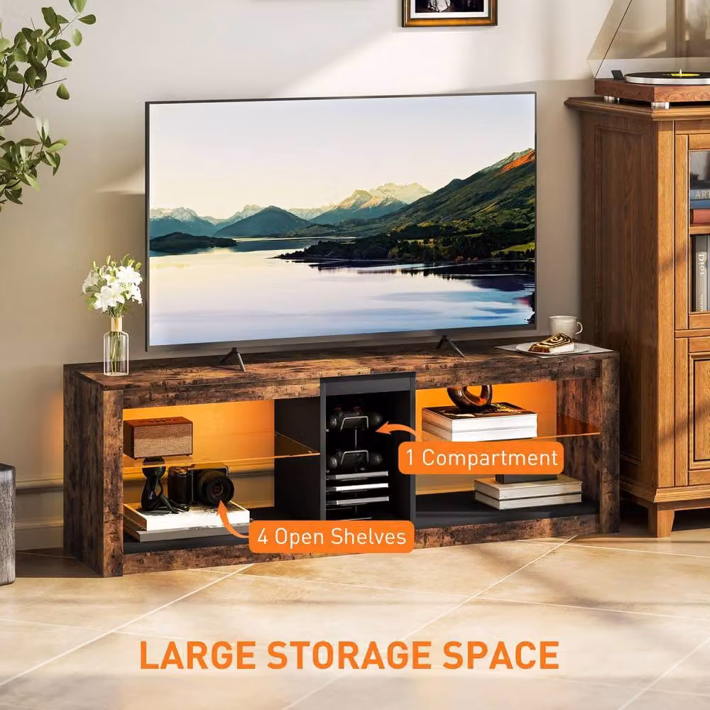 Wyld Haus Kemido Industrial TV Cabinet in Rustic Brown with LED Lighting and Remote Control, Width: 140 cm – 4