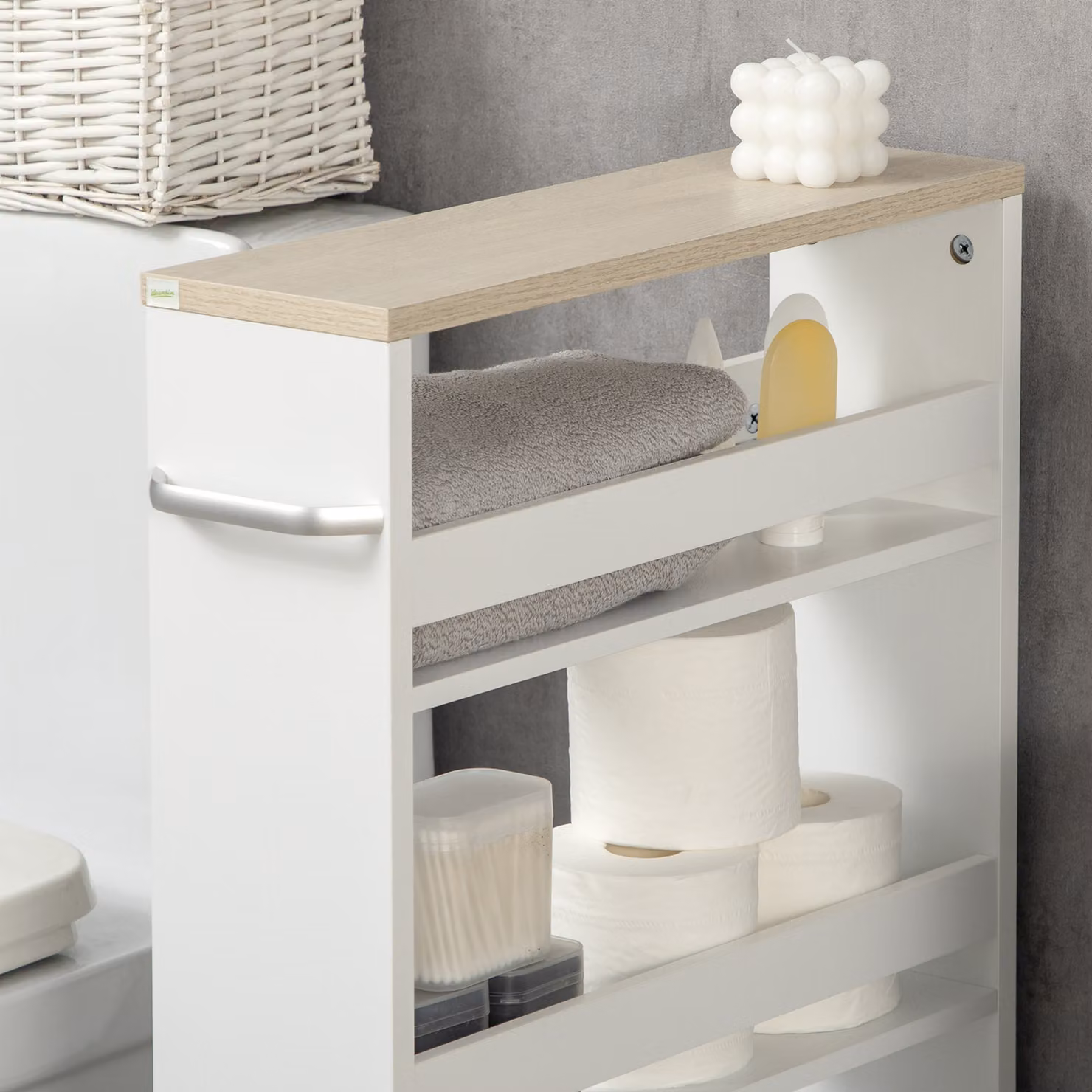 kleankin 4-Tier Compact Storage Trolley with Wheels and Handle, White and Silver, W/D/H: 48 x 15 x 80 cm – 5