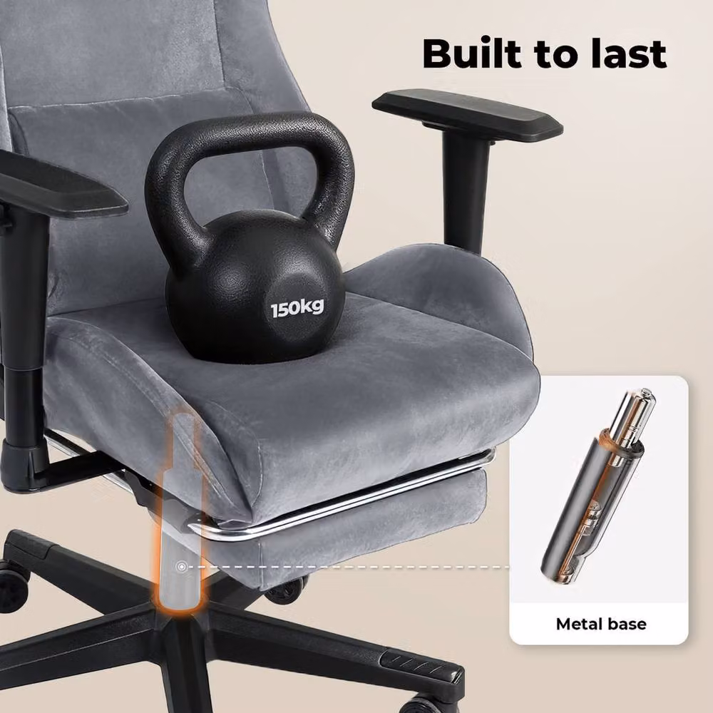 VOGREX Grey Microfibre Reclining Gaming Office Chair with Footrest and Headrest – 3