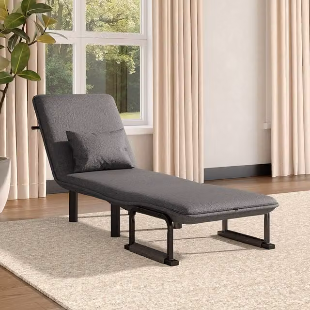 Livingandhome 3-in-1 Lounge Chair Sofa Bed with Pillow in Grey Fabric