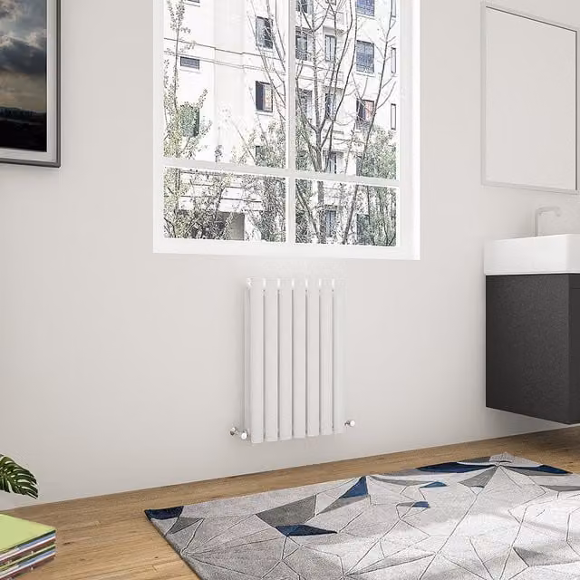 AicaBathroom Horizontal Oval Column Radiator in White Steel, Width: 41.3 cm