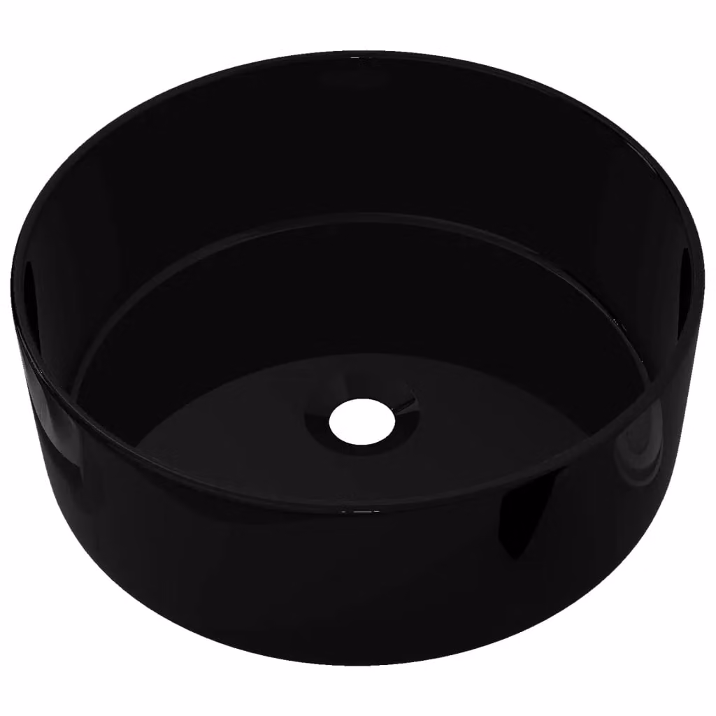 Berkfield Home Round Ceramic Basin, Black, W: 40 cm, D: 15 cm – 2