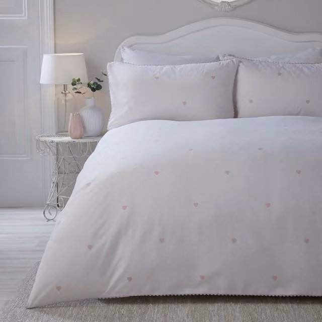 Serene Pink Heart Duvet Cover and Pillowcase Set, W: 260 cm, H: 220 cm