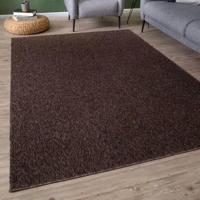 THE RUGS Flex Collection Solid Design Low Pile Living Room Rug in Brown, W: 240 cm, D: 340 cm