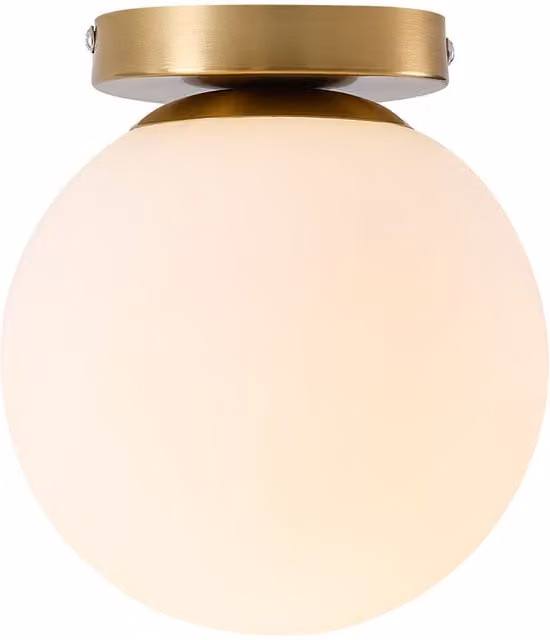 Livingandhome Modern Round Semi Flush Mount Ceiling Light with Glass Shade in White and Gold/Brass