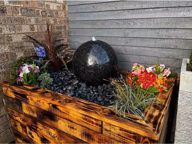 Tranquillity Water Features Grey Polished Granite Stone Solar Water Feature, Diameter: 40 cm