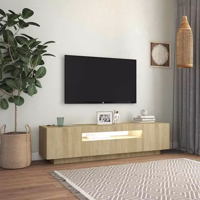 Berkfield Home Modern TV Cabinet with LED Lights in Sonoma Oak Light Brown, W: 160 cm, D: 35 cm, H: 40 cm